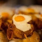 Potato quail egg and chorizo pincho