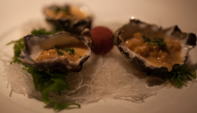 Nobu Kumomoto Oysters with Creamy Onion Salsa
