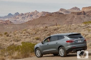 Andi in Buick Enclave in front of the Oatman Hills on Route 66 Arizona