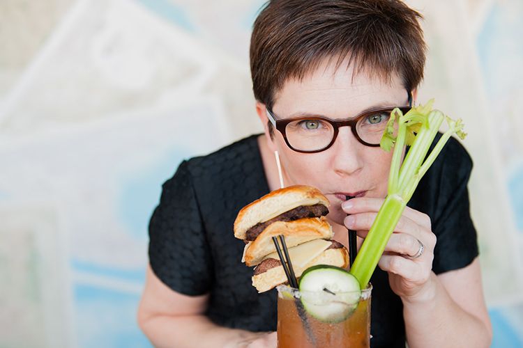 Andi drinking a bloody mary