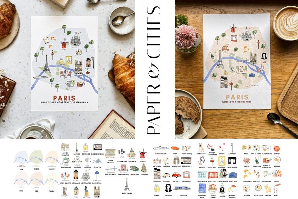 Custom Map of Paris from Paper Cities Custom Map of Paris from Paper Cities