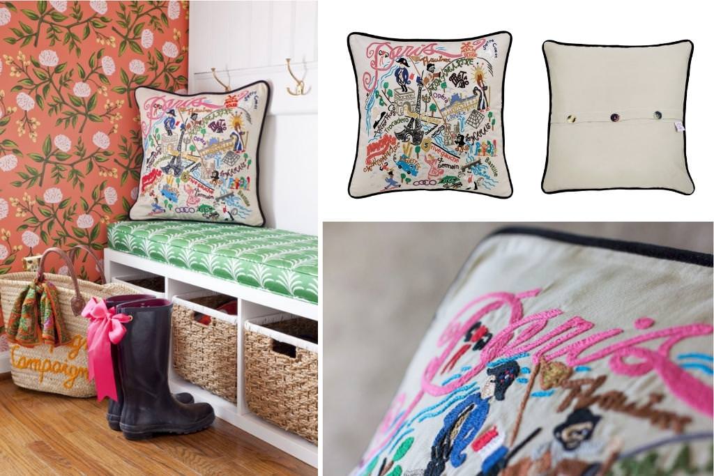 Hand-Embroidered Paris Pillow from Cat Studio Hand-Embroidered Paris Pillow from Cat Studio