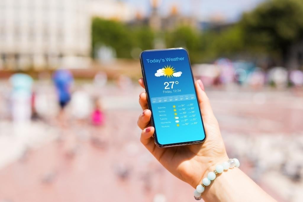 female checking weather