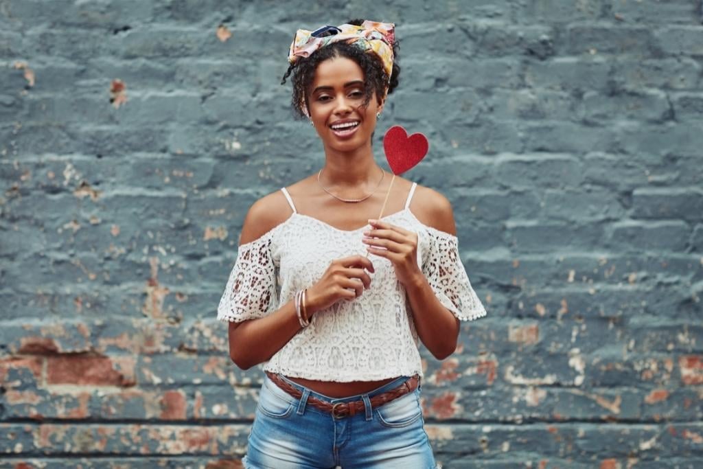 smiling woman with heart