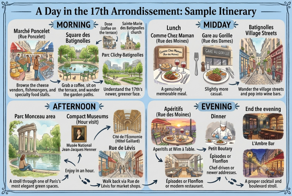 Illustration of a day in the 17th arrondissement of Paris